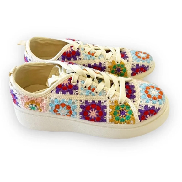 Dirty Laundry DL Rambling Crochet Platform Sneakers Women’s Size 9 Granny Square - Picture 1 of 14